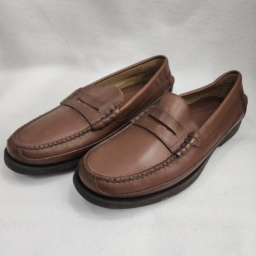Johnston & Murphy Mens 10 M Penny Loafer Brown Leather Comfort Slip On Shoes